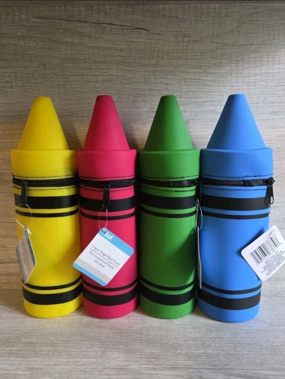Set of 4 Jot Crayon Shaped Pencil Pouch Cases red, blue, green, yellow